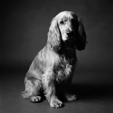 A customer's dog, pictured in our Black & white look