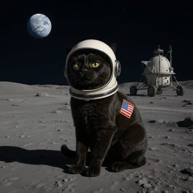 A customer's cat, painted in our Oil painting · On the moon look