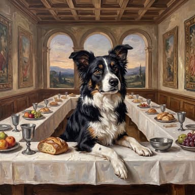 A customer's dog, painted in our Renaissance · The Last Supper look