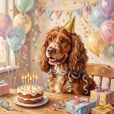 A customer's dog, painted in our Oil painting · Birthday look