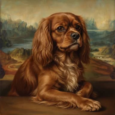 A customer's dog, painted in our Renaissance · Mona Lisa look
